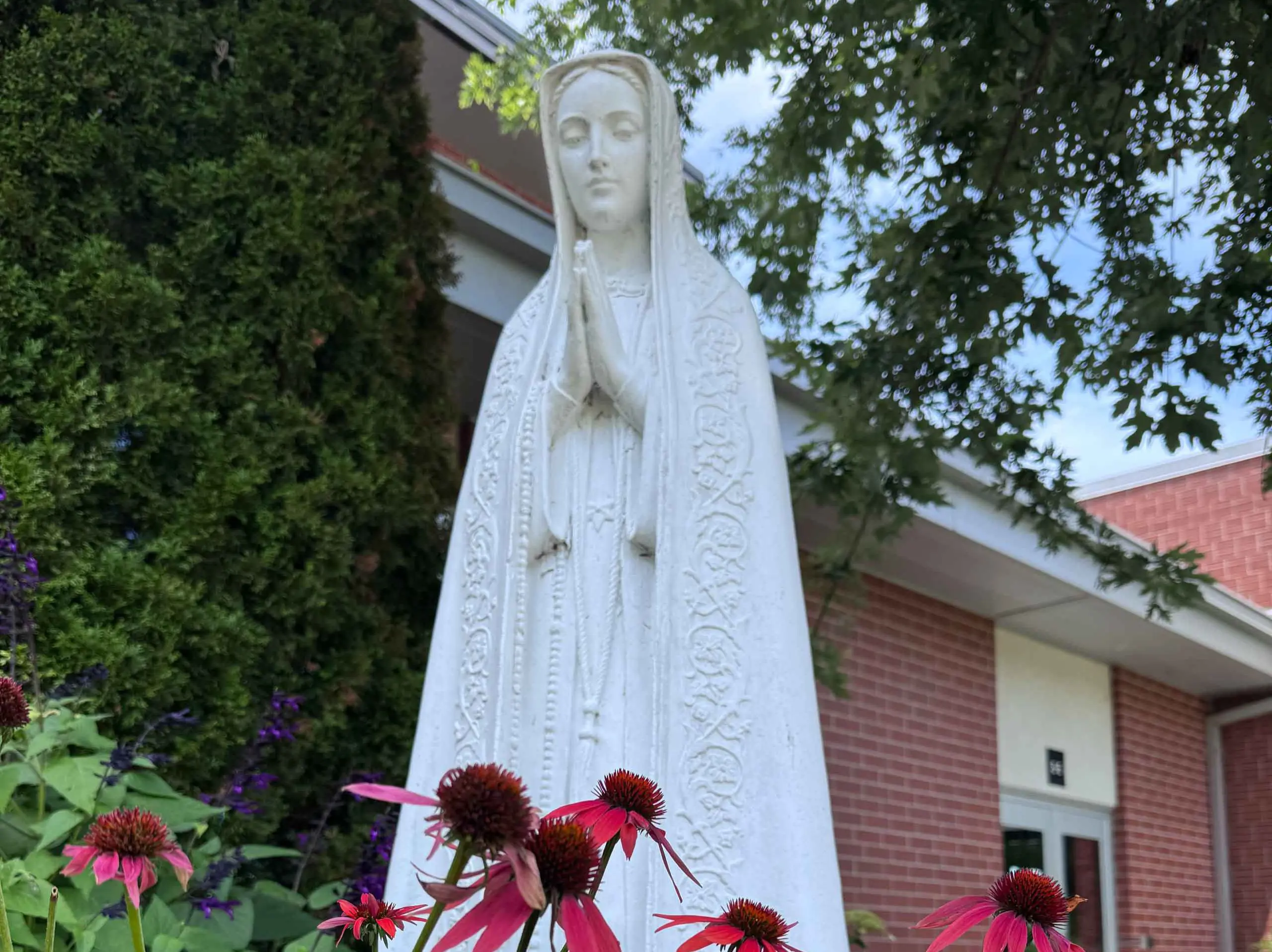 Mary grotto in the high school courtyard