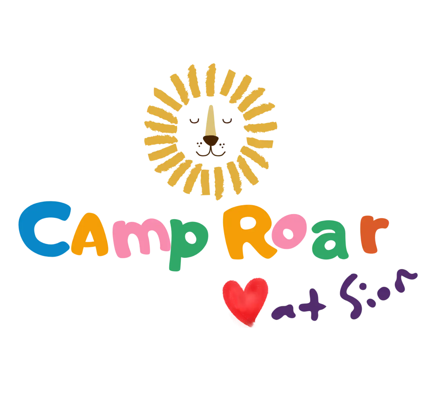 Camp Roar logo featuring a lion drawing and colourful lettering.